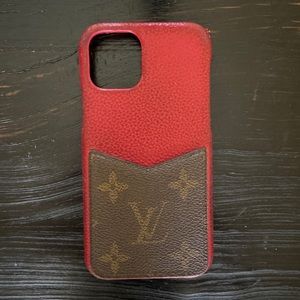 Louis Vuitton Red and Classic Print 11 Pro iPhone Case w Card Holder